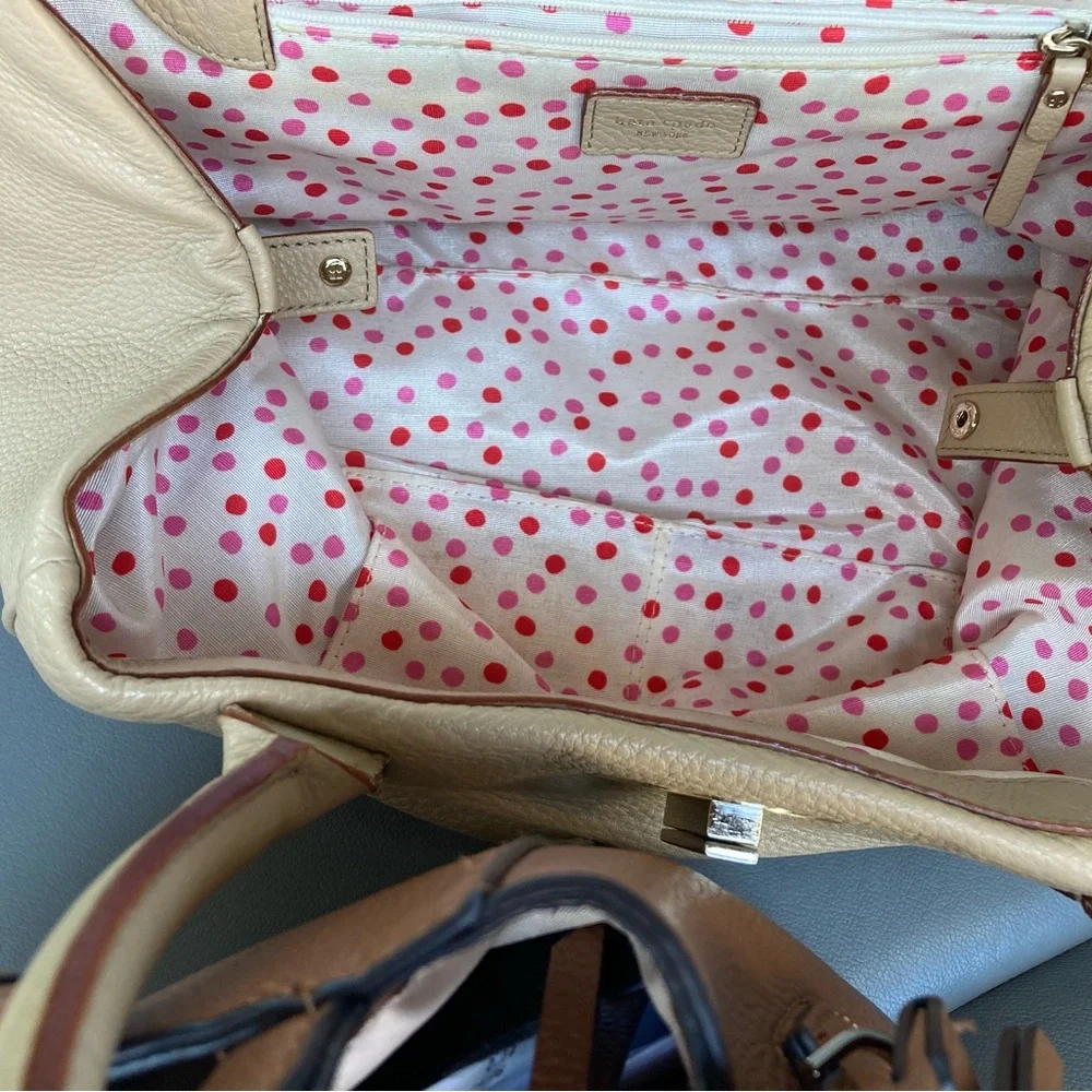 kate spade Cream Pebbled Leather Satchel with Silver Tone Hardware
